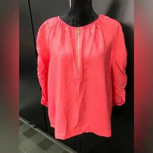 Marc New York Long Ruched Sleeve 3/4 gold zip front top - cayenne - size M
